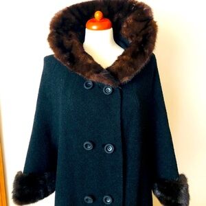 VTG Pinup 50s 60s Black Swing MINK Car Coat